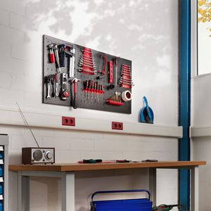 Pegboard - for tools, with 25 hooks and brackets, made of steel - Black/Red by tectake
