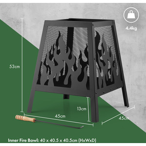 Square Small Flame Fire Pit - Black by VonHaus