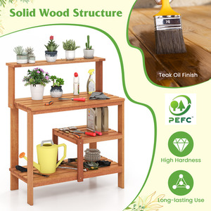 Garden Potting Bench Table with Storage - Brown by Costway