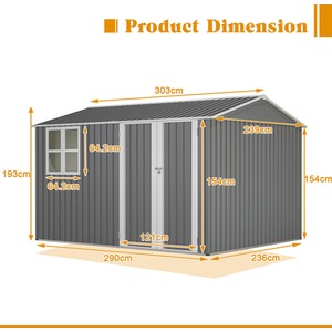 BIRCHTREE Garden Shed with Window - Grey / 10x8ft by BIRCHTREE