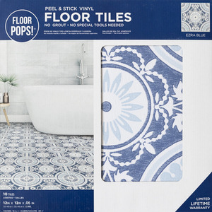 Ezra Blue Peel and Stick Vinyl Floor Tiles by Floor Pops