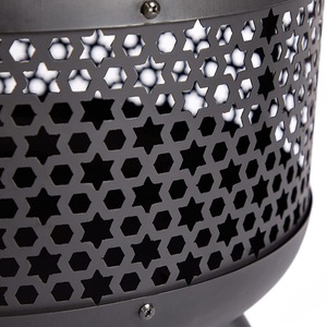 Star Design Fire Pit with Fire Poker - Black