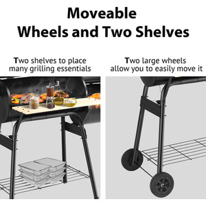 Outdoor BBQ Grill Charcoal Meat Cooker Smoker - Black by Costway