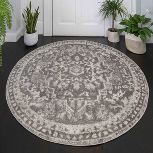 Grey Traditional Medallion Bordered Living Area Rug by The Rug House