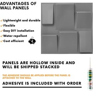 3D Wall Panels with Adhesive Included, Geometric Squares Design by NOVECRAFTO