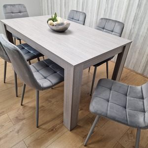 Grey Dining Table With 6 Tufted Velvet Chairs - 6 Person Dining Set - Grey by KOSY KOALA