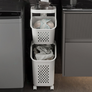 Multi Tier Laundry Baskets with Wheels and Rack - White / 75cm by lifeideas