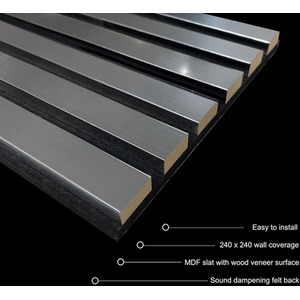 4x Wood Acoustic Slatted Wall Panels - Chrome Metallic by Aluxo
