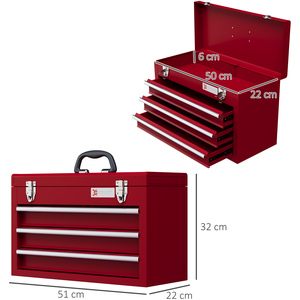 DURHAND Tool Chest Lockable Tool Box with Handle Latch - Red / 22cm / 32cm by DURHAND