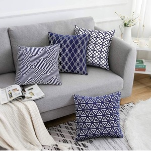 Set of 4 Navy Blue Geometric Cushion Covers by Bedbric