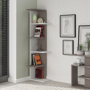 Saso Wall Mounted Corner Bookcase Display Unit - White/Mocha Grey by Decortie