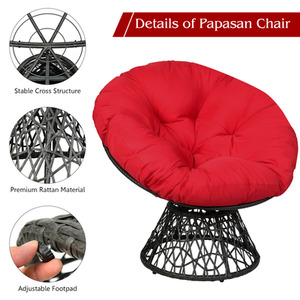 Papasan Chair Rattan Ergonomic Chair - Red by Costway