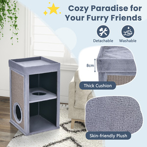 2-Story Cat Condo Cat Barrel Tower - Grey by Costway