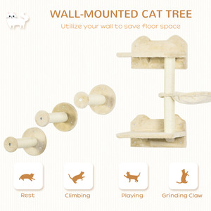 PawHut Cat Shelf with Wall-Mounted Scratching Post - Brown by PawHut