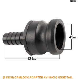Camlock Adapter (2 inch) x (1 inch) Hose Tail - Black by DNA PACKAGING LTD