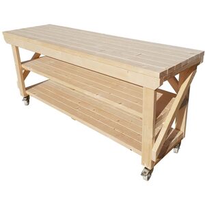 Acorn Wooden Workbench With Double Shelf And Wheels by Arbor Garden Solutions