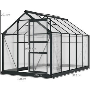 Outsunny Polycarbonate Walk-In Aluminium Garden Greenhouse - Grey, Clear / 6x10ft by Outsunny