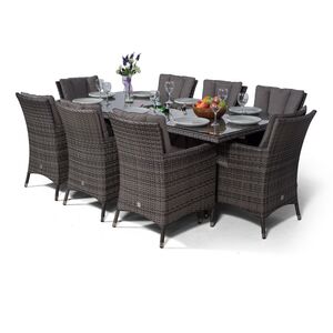 Savannah Square Rattan Patio Dining Set with Ice Bucket Drinks Cooler - Grey / 8 by Giardino