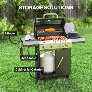 41 Burner Portable Gas BBQ Grill Clear View Lid - Black by Outsunny