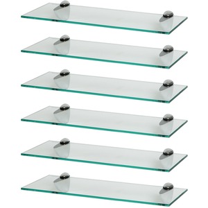 Floating Glass Bathroom Wall Shelves - 50cm - Chrome / 6 by Harbour Housewares