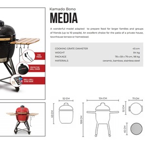 Kamado Bono Media 20'' Ceramic BBQ Grill in Red Colour - Red by KAMADO BONO