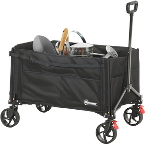 Outsunny Folding Trolley on Wheels with Openable Sides - Black by Outsunny