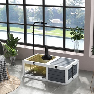 PawHut Tortoise House Wooden Tortoise Table with Adjustable Lamp Holder - Grey by PawHut