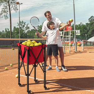 Foldable Tennis Ball Cart - Red by Costway