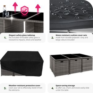 New York Rattan Garden Furniture Set with Protective Cover - Grey by tectake