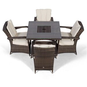 Arizona Square Rattan Patio Dining Set with Ice Bucket Drinks Cooler - Brown / 4 by Giardino