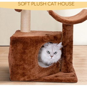 Cat Tree Tower Brown Kitten Scratching Post with Bed - Cat Tree Brown by Nobleza