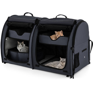 Twin-compartment Pet Carrier - Black by Costway