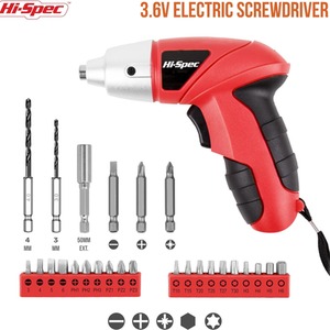 27 Piece 3.6V Electric Power Screwdriver and Bit Set - Red by Hi-Spec