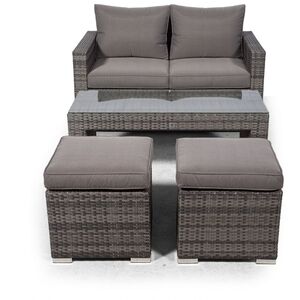 Giardino Sydney Rattan 2 Seater Sofa Set with Coffee Table and 2 Stools - Grey by Giardino