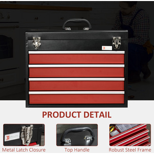 DURHAND Drawer Tool Chest Lockable Tool Box Ball Bearing Runners - Black, Red / 39.5cm by DURHAND