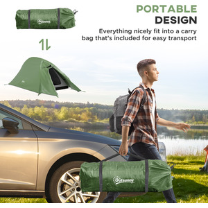 Outsunny Double Layer 1-2 Man Camping Tent, 2000mm Waterproof - Green by Outsunny