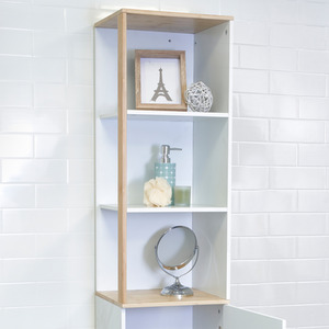 Catania Matt White and Bamboo Tall Boy Cabinet with Display Shelves - White by Showerdrape