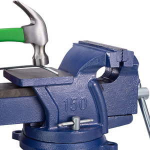 Bench Vice - cast iron, with anvil, rotatable, 2 locking screws - Blue / 15cm by tectake