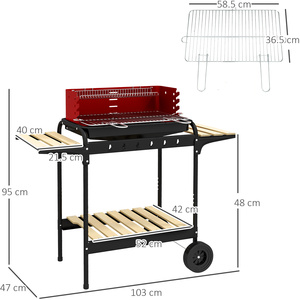Outsunny 5-Level Grill Height Charcoal Barbecue Grill - Red by Outsunny