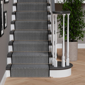 Black White Herringbone Cut To Measure Stair Carpet Runner 60cm Wide by The Rug House