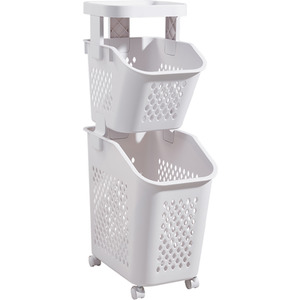 Multi Tier Laundry Baskets with Wheels and Rack - White / 75cm by lifeideas