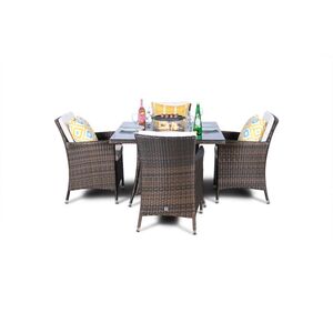 Savannah Fire Pit Square Rattan Patio Dining Set - Brown / 4 by Giardino