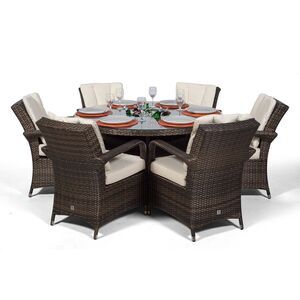 Arizona Round Rattan Patio Dining Set with Ice Bucket Drinks Cooler - Brown / 6 by Giardino