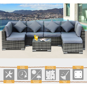 Outsunny 8 Piece Rattan Sofa Garden Furniture Set - Grey by Outsunny