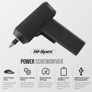 34 Piece 3.6V USB Cordless Electric Screwdriver Set and bits - Black by Hi-Spec