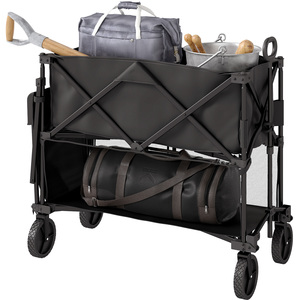 Outsunny Double Decker Folding Trolley Cart with 200KG Capacity - Black by Outsunny