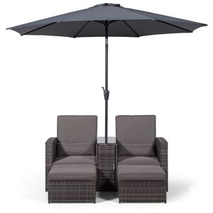 Nevada Double Reclining Rattan Sun Loungers Set - Grey by Giardino