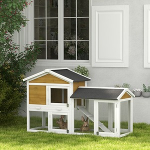 PawHut Wooden 2 Tier Small Animal Hutch - Natural by PawHut