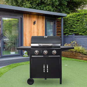 Outdoor Gas BBQ Grill Trolley With Side Shelf - Black / 106cm by Livingandhome