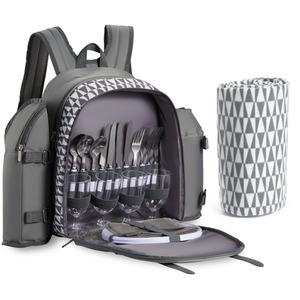 4 Person Picnic Backpack with Dining Set - Grey by VonShef